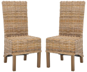 Safavieh PEMBROKE Side Chair Set - Elegant Coastal-Chic Mango Wood Design for Timeless Dining Spaces Natural Unfinished / Taupe FOX6520B-SET2