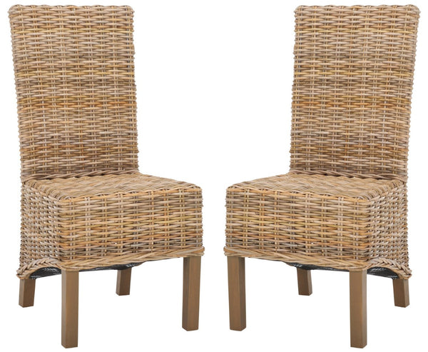Safavieh PEMBROKE Side Chair Set - Elegant Coastal-Chic Mango Wood Design for Timeless Dining Spaces Natural Unfinished / Taupe FOX6520B-SET2