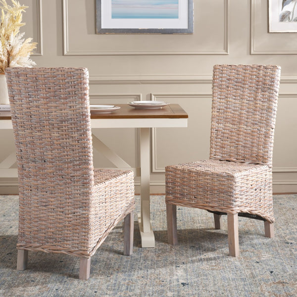Safavieh PEMBROOKE Side Chair Set of 2 - Coastal-Chic White Wash Rattan for Modern Dining or Accent Seating FOX6520C-SET2