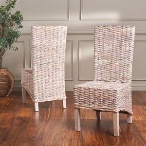 Safavieh PEMBROOKE Side Chair Set of 2 - Coastal-Chic White Wash Rattan for Modern Dining or Accent Seating FOX6520C-SET2