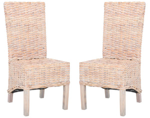 Safavieh PEMBROOKE Side Chair Set of 2 - Coastal-Chic White Wash Rattan for Modern Dining or Accent Seating FOX6520C-SET2