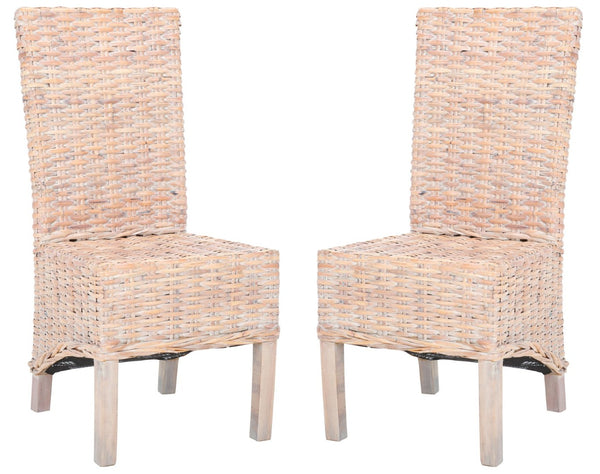 Safavieh PEMBROOKE Side Chair Set of 2 - Coastal-Chic White Wash Rattan for Modern Dining or Accent Seating FOX6520C-SET2
