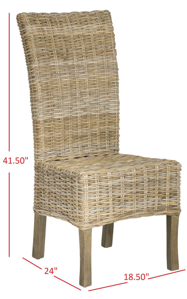 Safavieh QUAKER Side Chair - Natural Unfinished Rattan with Rustic Grey Finish for Coastal & Urban Styles FOX6521A-SET2
