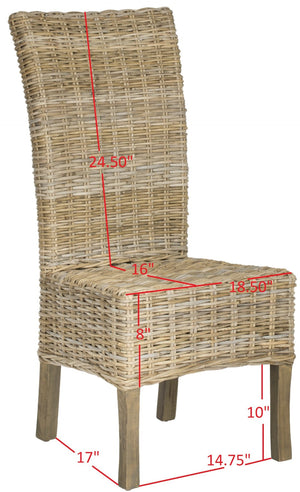 Safavieh QUAKER Side Chair - Natural Unfinished Rattan with Rustic Grey Finish for Coastal & Urban Styles FOX6521A-SET2