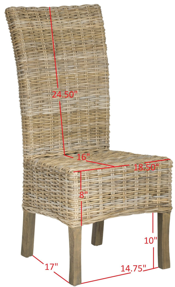 Safavieh QUAKER Side Chair - Natural Unfinished Rattan with Rustic Grey Finish for Coastal & Urban Styles FOX6521A-SET2
