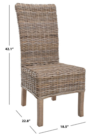 Safavieh QUAKER Side Chair - Natural Unfinished Rattan with Rustic Grey Finish for Coastal & Urban Styles FOX6521A-SET2