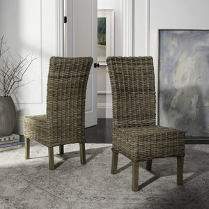 Safavieh QUAKER Side Chair - Natural Unfinished Rattan with Rustic Grey Finish for Coastal & Urban Styles FOX6521A-SET2