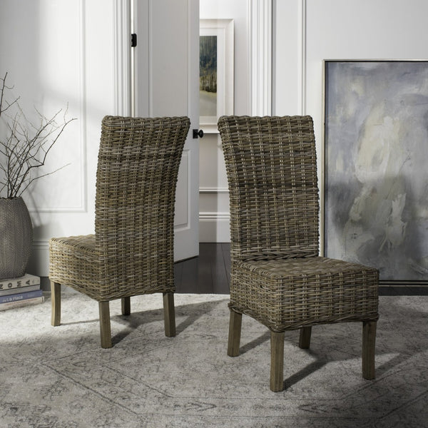 Safavieh QUAKER Side Chair - Natural Unfinished Rattan with Rustic Grey Finish for Coastal & Urban Styles FOX6521A-SET2