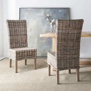 Safavieh QUAKER Side Chair - Natural Unfinished Rattan with Rustic Grey Finish for Coastal & Urban Styles FOX6521A-SET2