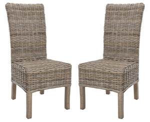 Safavieh QUAKER Side Chair - Natural Unfinished Rattan with Rustic Grey Finish for Coastal & Urban Styles FOX6521A-SET2