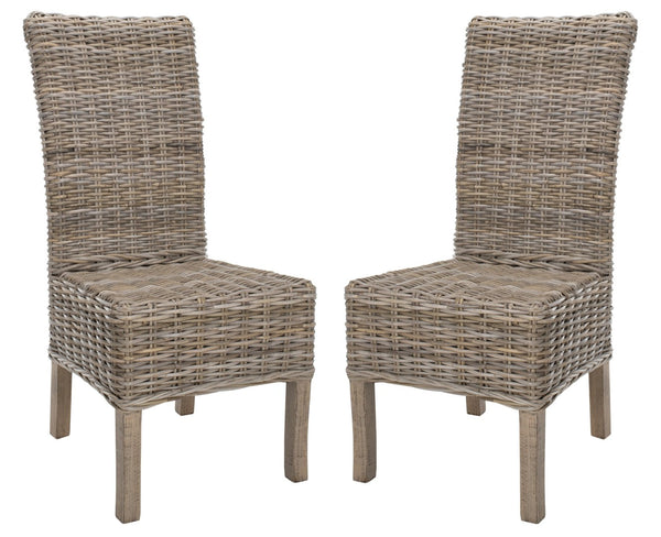 Safavieh QUAKER Side Chair - Natural Unfinished Rattan with Rustic Grey Finish for Coastal & Urban Styles FOX6521A-SET2