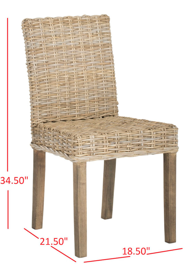Safavieh GROVE Side Chair - Natural Rattan with Rustic Grey Finish for Coastal & Modern Dining Spaces FOX6522A-SET2