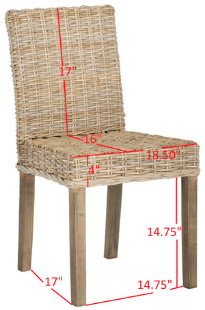 Safavieh GROVE Side Chair - Natural Rattan with Rustic Grey Finish for Coastal & Modern Dining Spaces FOX6522A-SET2