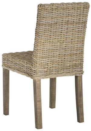 Safavieh GROVE Side Chair - Natural Rattan with Rustic Grey Finish for Coastal & Modern Dining Spaces FOX6522A-SET2