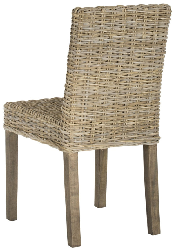 Safavieh GROVE Side Chair - Natural Rattan with Rustic Grey Finish for Coastal & Modern Dining Spaces FOX6522A-SET2
