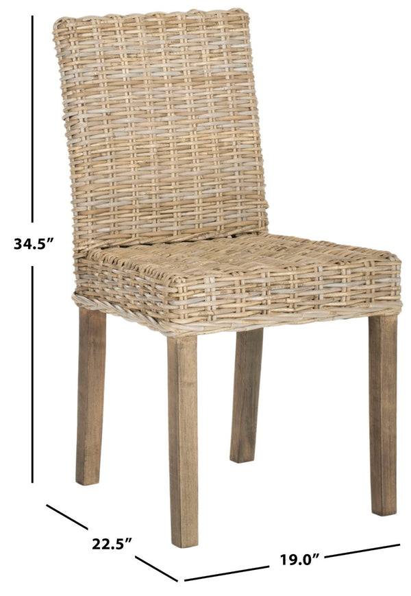 Safavieh GROVE Side Chair - Natural Rattan with Rustic Grey Finish for Coastal & Modern Dining Spaces FOX6522A-SET2
