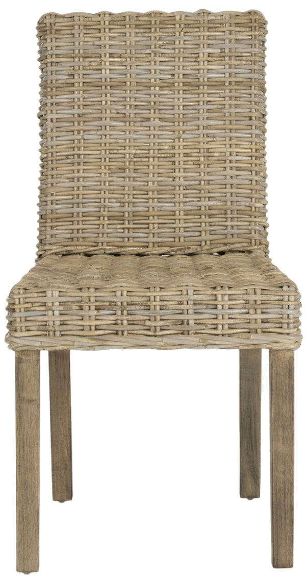 Safavieh GROVE Side Chair - Natural Rattan with Rustic Grey Finish for Coastal & Modern Dining Spaces FOX6522A-SET2