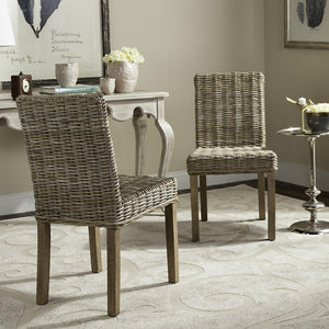 Safavieh GROVE Side Chair - Natural Rattan with Rustic Grey Finish for Coastal & Modern Dining Spaces FOX6522A-SET2