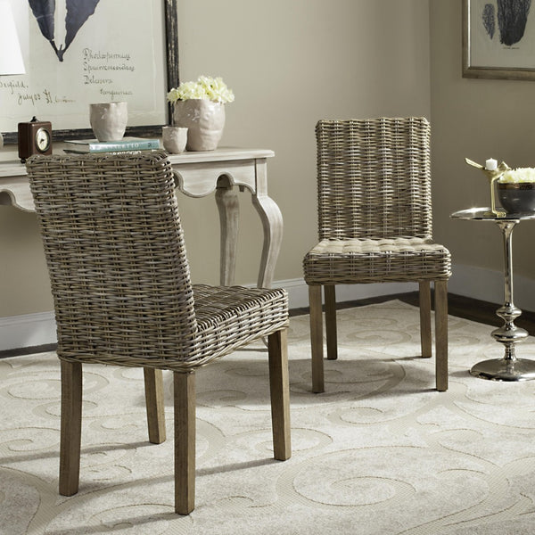 Safavieh GROVE Side Chair - Natural Rattan with Rustic Grey Finish for Coastal & Modern Dining Spaces FOX6522A-SET2