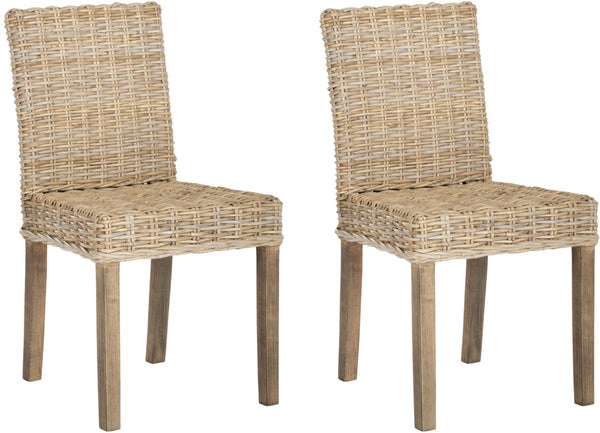 Safavieh GROVE Side Chair - Natural Rattan with Rustic Grey Finish for Coastal & Modern Dining Spaces FOX6522A-SET2