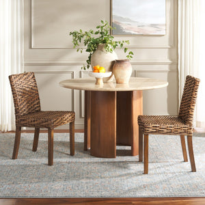 Safavieh GROVE Side Chair - Brown Rattan & Mango Wood Dining Chair for Stylish Coastal & Modern Interiors FOX6522B-SET2