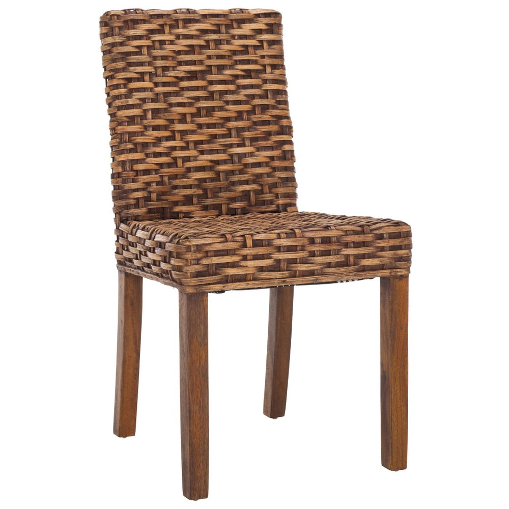 Safavieh GROVE Side Chair - Brown Rattan & Mango Wood Dining Chair for Stylish Coastal & Modern Interiors FOX6522B-SET2