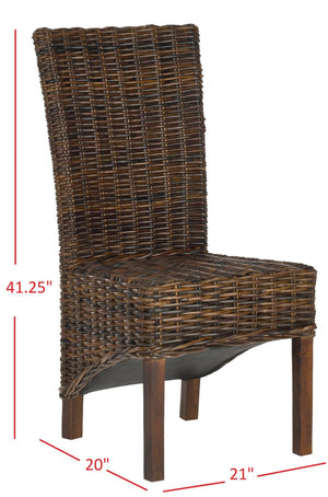 Safavieh RIDGE Side Chair in Pecan Brown - Handcrafted Mango Wood & Rattan for Modern Dining Elegance! FOX6523A-SET2
