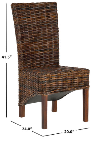 Safavieh RIDGE Side Chair in Pecan Brown - Handcrafted Mango Wood & Rattan for Modern Dining Elegance! FOX6523A-SET2