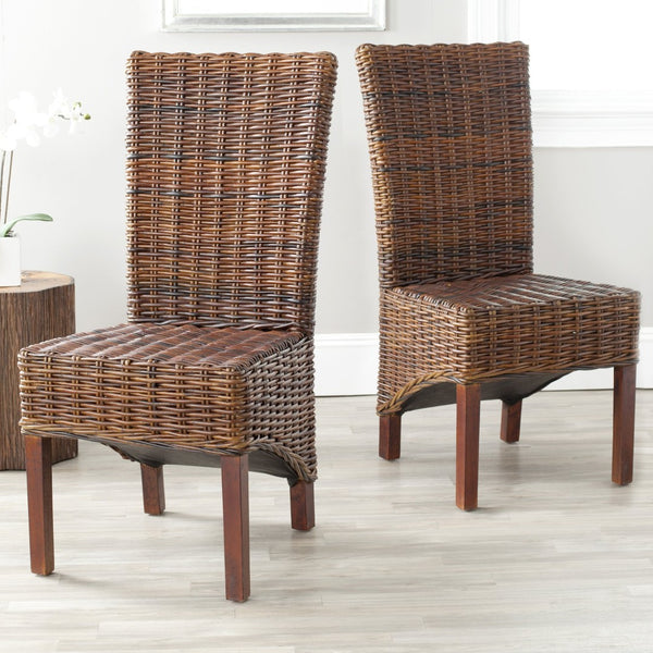 Safavieh RIDGE Side Chair in Pecan Brown - Handcrafted Mango Wood & Rattan for Modern Dining Elegance! FOX6523A-SET2