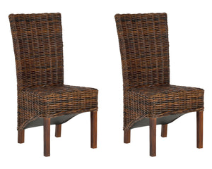 Safavieh RIDGE Side Chair in Pecan Brown - Handcrafted Mango Wood & Rattan for Modern Dining Elegance! FOX6523A-SET2