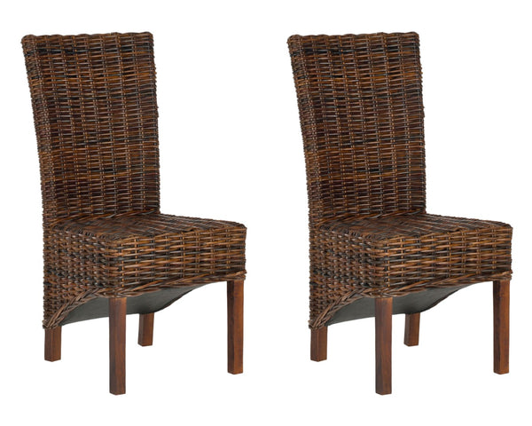 Safavieh RIDGE Side Chair in Pecan Brown - Handcrafted Mango Wood & Rattan for Modern Dining Elegance! FOX6523A-SET2