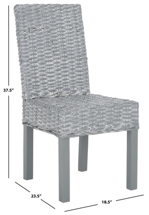 Safavieh WHEATLEY Side Chair - Elegant Grey White Wash Rattan & Mango Wood for Modern Dining Spaces FOX6525A-SET2