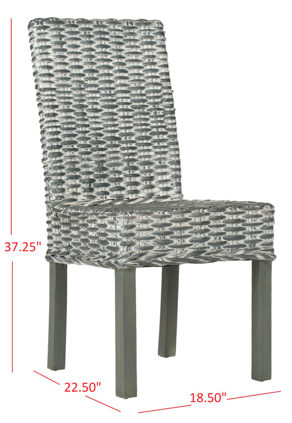 Safavieh WHEATLEY Side Chair - Elegant Grey White Wash Rattan & Mango Wood for Modern Dining Spaces FOX6525A-SET2
