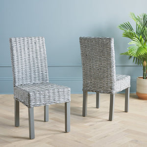 Safavieh WHEATLEY Side Chair - Elegant Grey White Wash Rattan & Mango Wood for Modern Dining Spaces FOX6525A-SET2