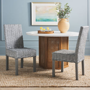 Safavieh WHEATLEY Side Chair - Elegant Grey White Wash Rattan & Mango Wood for Modern Dining Spaces FOX6525A-SET2