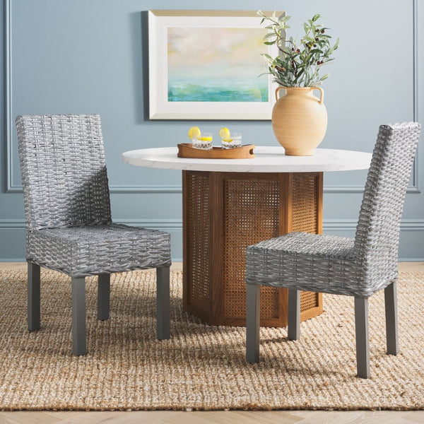 Safavieh WHEATLEY Side Chair - Elegant Grey White Wash Rattan & Mango Wood for Modern Dining Spaces FOX6525A-SET2