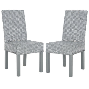Safavieh WHEATLEY Side Chair - Elegant Grey White Wash Rattan & Mango Wood for Modern Dining Spaces FOX6525A-SET2
