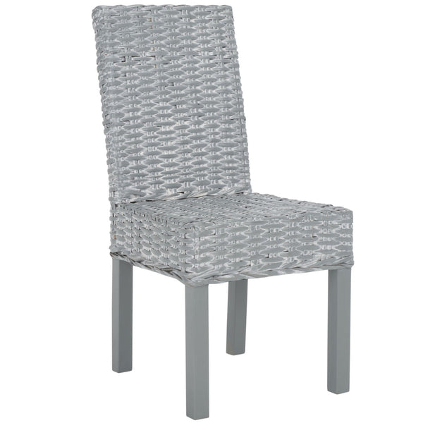 Safavieh WHEATLEY Side Chair - Elegant Grey White Wash Rattan & Mango Wood for Modern Dining Spaces FOX6525A-SET2