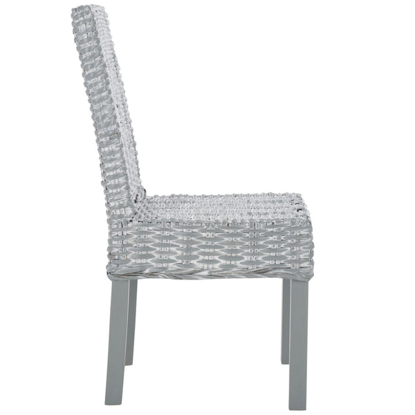 Safavieh WHEATLEY Side Chair - Elegant Grey White Wash Rattan & Mango Wood for Modern Dining Spaces FOX6525A-SET2