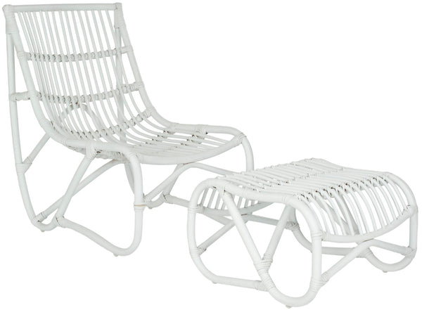 Safavieh Shenandoah Chair & Ottoman Set - Mid-Century Modern Rattan Lounge Furniture For Stylish Spaces FOX6526A