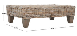 Safavieh Leary Coastal-Chic Coffee Table With Rattan Top And Sturdy Mango Wood Legs For Modern Living Spaces Natural Unfinished FOX6528A