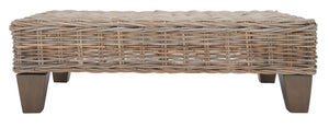 Safavieh Leary Coastal-Chic Coffee Table With Rattan Top And Sturdy Mango Wood Legs For Modern Living Spaces Natural Unfinished FOX6528A