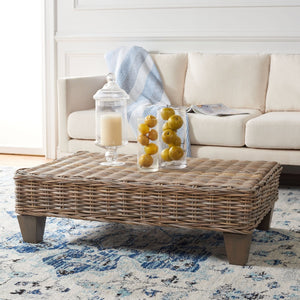 Safavieh Leary Coastal-Chic Coffee Table With Rattan Top And Sturdy Mango Wood Legs For Modern Living Spaces Natural Unfinished FOX6528A