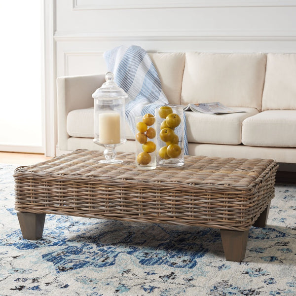 Safavieh Leary Coastal-Chic Coffee Table With Rattan Top And Sturdy Mango Wood Legs For Modern Living Spaces Natural Unfinished FOX6528A