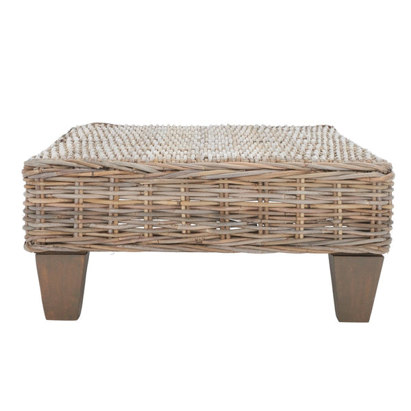 Safavieh Leary Coastal-Chic Coffee Table With Rattan Top And Sturdy Mango Wood Legs For Modern Living Spaces Natural Unfinished FOX6528A