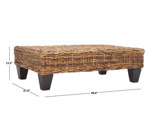 Safavieh Leary Coastal-Chic Coffee Table With Rattan Top And Sturdy Mango Wood Legs For Modern Living Spaces Banana Natural FOX6528B