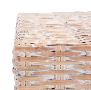Safavieh Leary Coastal-Chic Coffee Table With Rattan Top And Sturdy Mango Wood Legs For Modern Living Spaces Natural White Wash FOX6528D