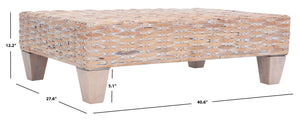 Safavieh Leary Coastal-Chic Coffee Table With Rattan Top And Sturdy Mango Wood Legs For Modern Living Spaces Natural White Wash FOX6528D
