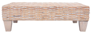 Safavieh Leary Coastal-Chic Coffee Table With Rattan Top And Sturdy Mango Wood Legs For Modern Living Spaces Natural White Wash FOX6528D