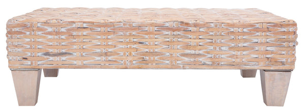 Safavieh Leary Coastal-Chic Coffee Table With Rattan Top And Sturdy Mango Wood Legs For Modern Living Spaces Natural White Wash FOX6528D